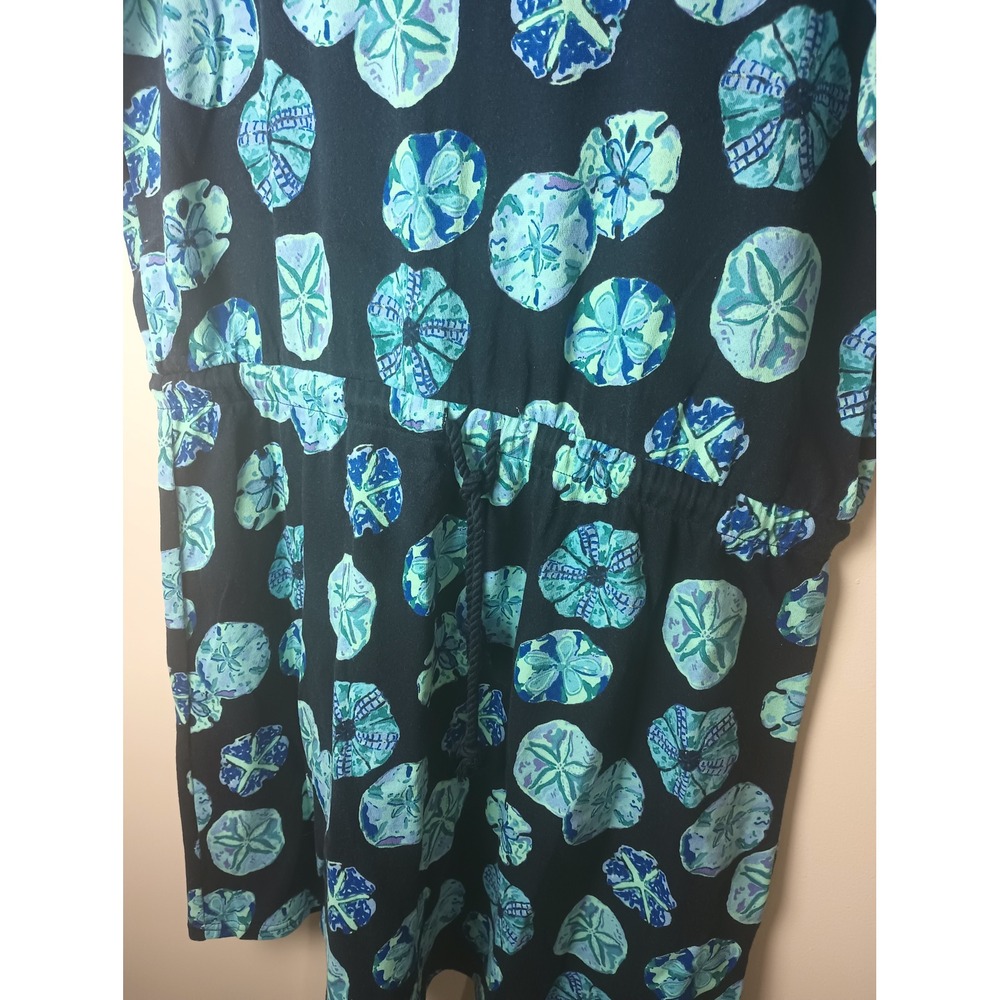 Sun Bay Missy Women XL Blue Sand Dollar Print Cotton Knit Drawstring Waist Dress - Picture 2 of 6